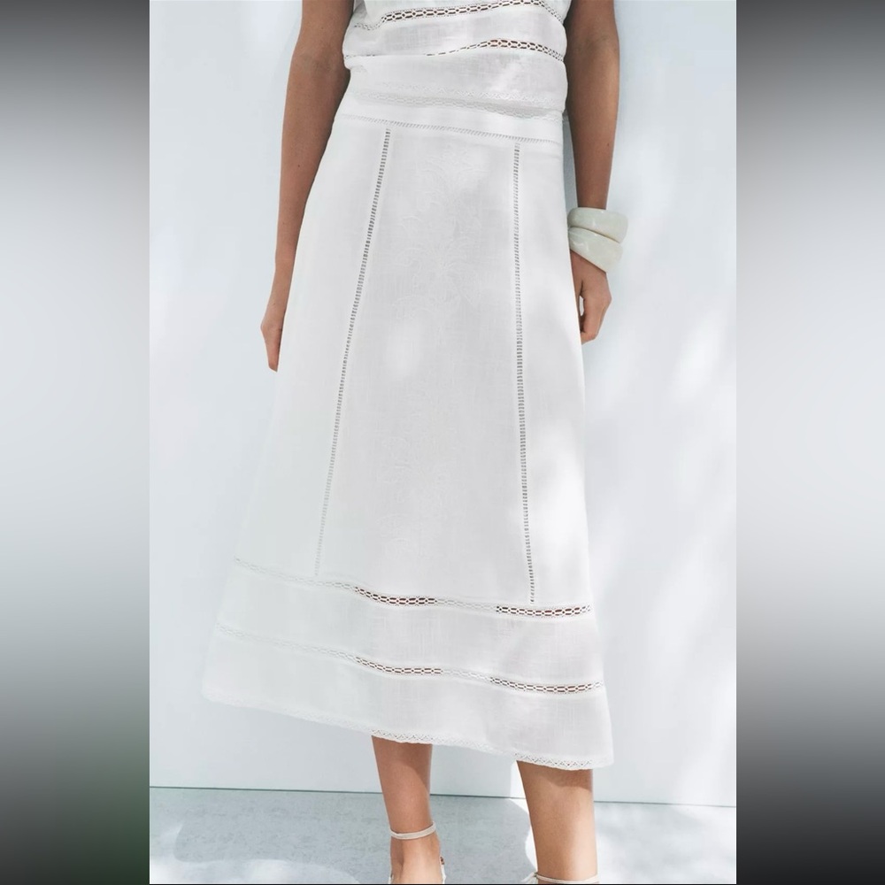 New ZARA ZW Collection Embroidered Midi Skirt